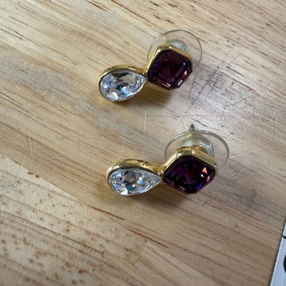 Vintage Swarovski S.A.L. Gold-Tone Pierced Earrings Crystal, Glam, Holiday, - Picture 2 of 7